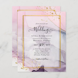 LeahG Rosa Lila Lavender Guld BLÄCK Wedding INVITE
