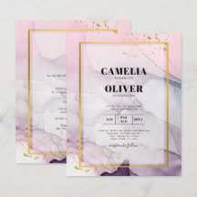 LeahG Rosa Lila Lavender Guld BLÄCK Wedding INVITE