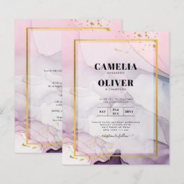 LeahG Rosa Lila Lavender Guld BLÄCK Wedding INVITE