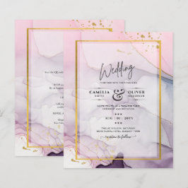 LeahG Rosa Lila Lavender Guld BLÄCK Wedding INVITE