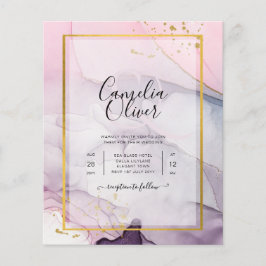 LeahG Rosa Lila Lavender Guld BLÄCK Wedding INVITE Flygblad