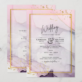 LeahG Rosa Lila Lavender Guld BLÄCK Wedding INVITE Inbjudningar