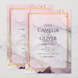 LeahG Rosa Lila Lavender Guld BLÄCK Wedding INVITE Inbjudningar