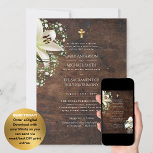 LeahG Rustic Lilies Catholic Bröllop Nuptial Mass Inbjudningar