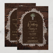 LeahG Rustic Snöre Gypsophila Wood Wedding INVITE