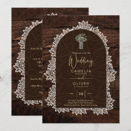 LeahG Rustic Snöre Gypsophila Wood Wedding INVITE Inbjudningar
