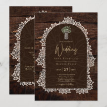 LeahG Rustic Snöre Gypsophila Wood Wedding INVITE