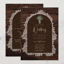 LeahG Rustic Snöre Gypsophila Wood Wedding INVITE Inbjudningar