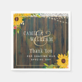 LeahG Rustic Sunwers Snöre Ljus Wood Bröllop Pappersservett