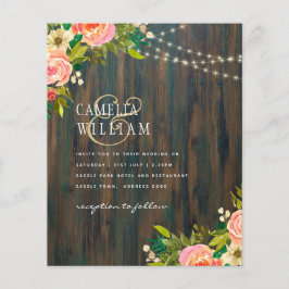 LeahG Rustic Wood Peach Coral Blommigt Bröllop Flygblad