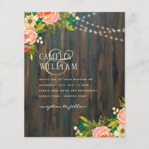 LeahG Rustic Wood Peach Coral Blommigt Bröllop Flygblad