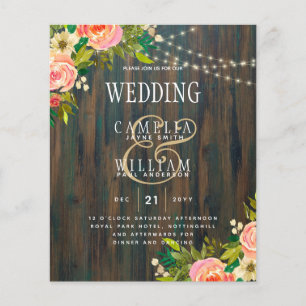LeahG Rustic Wood Peach Coral Blommigt Bröllop Flygblad