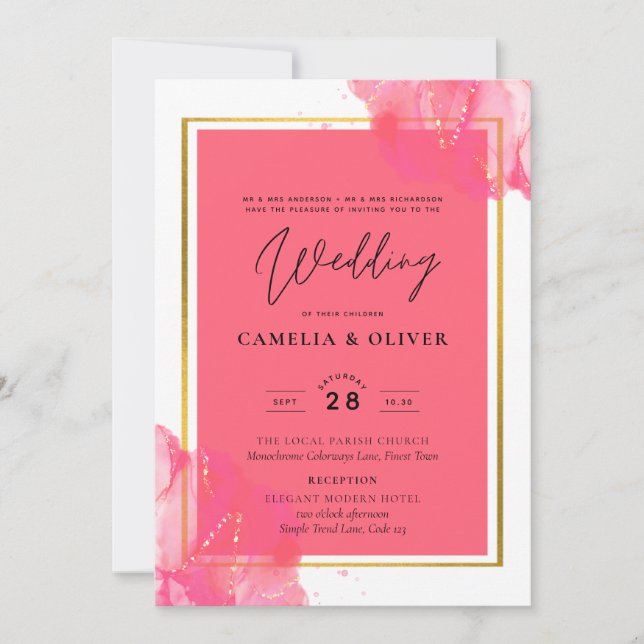 LeahG Salmon ROSA GULD BRÖLLOP Alcohol Bläck Inbjudningar (Framsida)