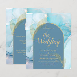 LeahG Sea Glass Guld Bläck Aqua Blue Wedding INVIT