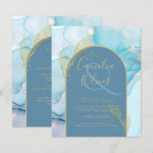 LeahG Sea Glass Guld Bläck Aqua Blue Wedding INVIT