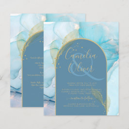 LeahG Sea Glass Guld Bläck Aqua Blue Wedding INVIT