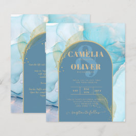 LeahG Sea Glass Guld Bläck Aqua Blue Wedding INVIT