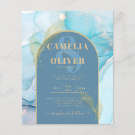 LeahG Sea Glass Guld Bläck Aqua Blue Wedding INVIT Flygblad