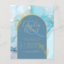 LeahG Sea Glass Guld Bläck Aqua Blue Wedding INVIT Flygblad