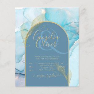 LeahG Sea Glass Guld Bläck Aqua Blue Wedding INVIT Flygblad