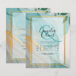 LeahG Sea Glass Teal Guld BLÄCK Wedding INVITE