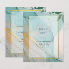 LeahG Sea Glass Teal Guld BLÄCK Wedding INVITE