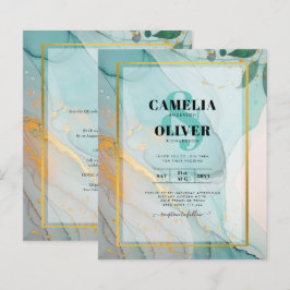 LeahG Sea Glass Teal Guld BLÄCK Wedding INVITE