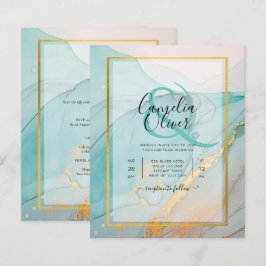 LeahG Sea Glass Teal Guld BLÄCK Wedding INVITE