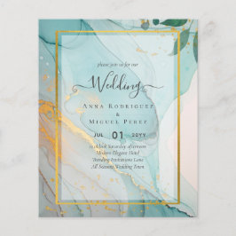 LeahG Sea Glass Teal Guld BLÄCK Wedding INVITE Flygblad