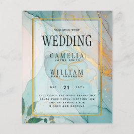 LeahG Sea Glass Teal Guld BLÄCK Wedding INVITE Flygblad