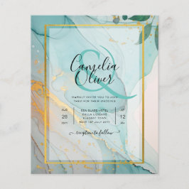 LeahG Sea Glass Teal Guld BLÄCK Wedding INVITE Flygblad