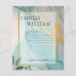 LeahG Sea Glass Teal Guld BLÄCK Wedding INVITE Flygblad