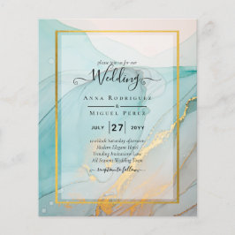 LeahG Sea Glass Teal Guld BLÄCK Wedding INVITE Flygblad