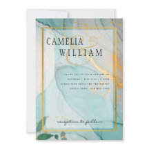 LeahG Sea Glass Teal Guld BLÄCK Wedding INVITE