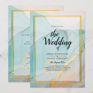 LeahG Sea Glass Teal Guld BLÄCK Wedding INVITE Inbjudningar