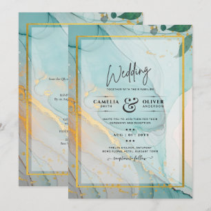 LeahG Sea Glass Teal Guld BLÄCK Wedding INVITE Inbjudningar