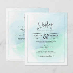 LeahG Sea Glass Turcos Teal Blue Wedding INVITE