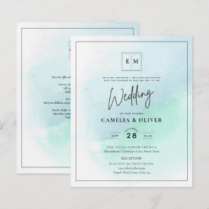 LeahG Sea Glass Turcos Teal Blue Wedding INVITE
