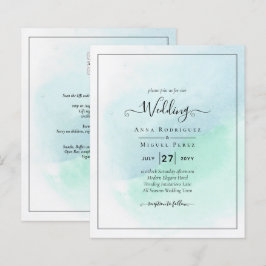 LeahG Sea Glass Turcos Teal Blue Wedding INVITE