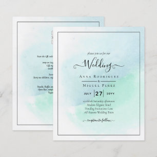 LeahG Sea Glass Turcos Teal Blue Wedding INVITE