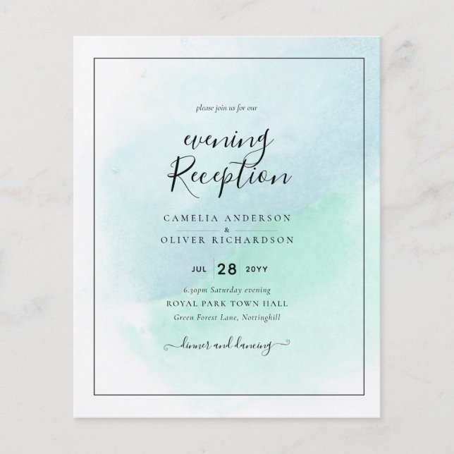 LeahG Sea Glass Turcos Teal Blue Wedding INVITE Flygblad (Framsidan)