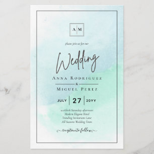 LeahG Sea Glass Turcos Teal Blue Wedding INVITE Flygblad