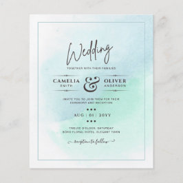 LeahG Sea Glass Turcos Teal Blue Wedding INVITE Flygblad