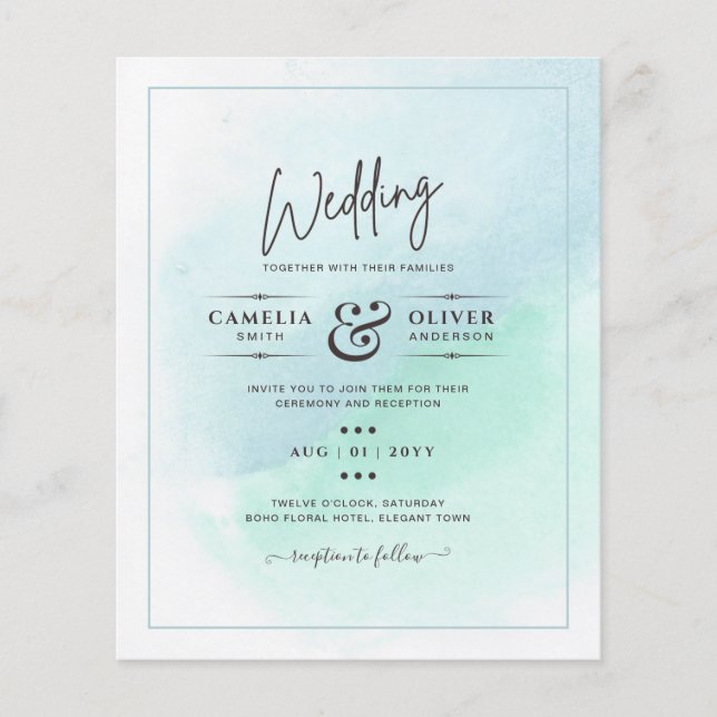 LeahG Sea Glass Turcos Teal Blue Wedding INVITE Flygblad (Framsidan)