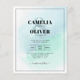 LeahG Sea Glass Turcos Teal Blue Wedding INVITE Flygblad