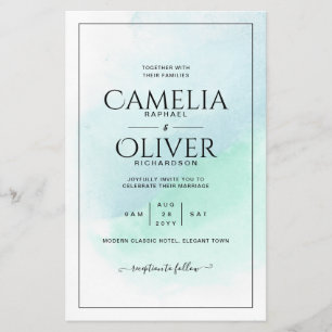 LeahG Sea Glass Turcos Teal Blue Wedding INVITE Flygblad