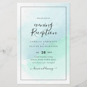 LeahG Sea Glass Turcos Teal Blue Wedding INVITE Flygblad