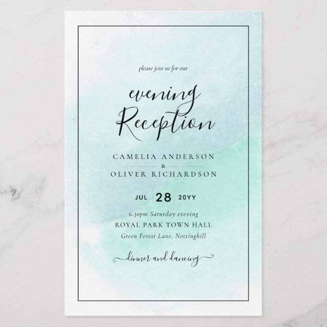 LeahG Sea Glass Turcos Teal Blue Wedding INVITE Flygblad (Framsidan)