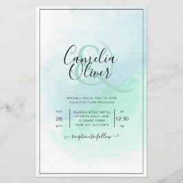 LeahG Sea Glass Turcos Teal Blue Wedding INVITE Flygblad