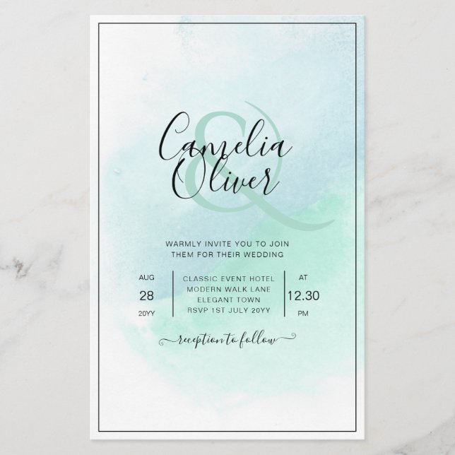 LeahG Sea Glass Turcos Teal Blue Wedding INVITE Flygblad (Framsidan)